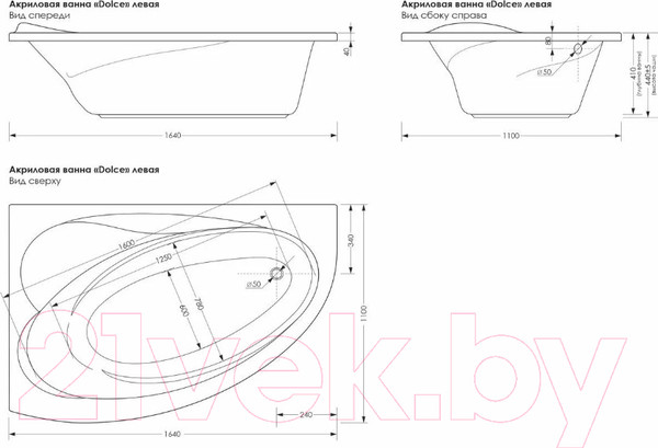 Изображение товара Ванна акриловая МетаКам Dolce 164x110 (левый)