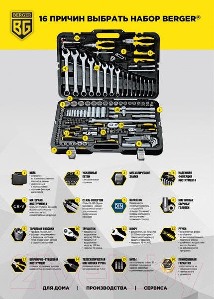 Изображение товара Универсальный набор инструментов BERGER 1/2" / BG042-12 (42 предмета)