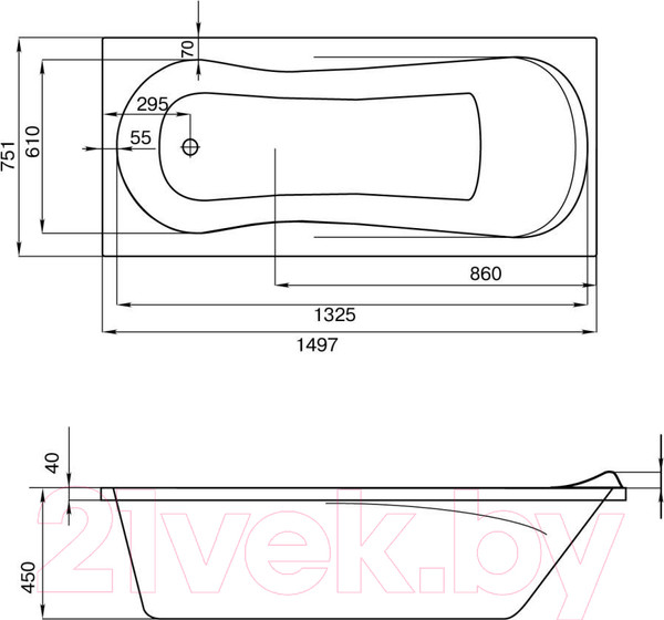 Изображение товара Ванна акриловая Santek Каледония 150x75 (1WH302383)