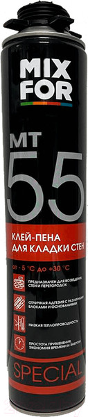 Изображение товара Клей-пена Mixfor МТ55 полиуретановая для кладки стен (850мл)