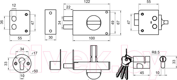 Изображение товара Замок накладной Зенит Омега ЗН1 2Р (медь)