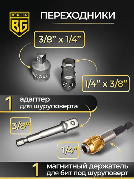 Изображение товара Универсальный набор инструментов BERGER 3/8” / BG100-3814 (100 предметов)