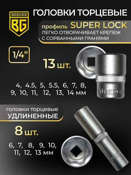 Изображение товара Универсальный набор инструментов BERGER 1/2"-1/4" / BG128-1214 (128 предметов)