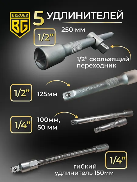 Изображение товара Универсальный набор инструментов BERGER 1/2"-1/4" / BG128-1214 (128 предметов)