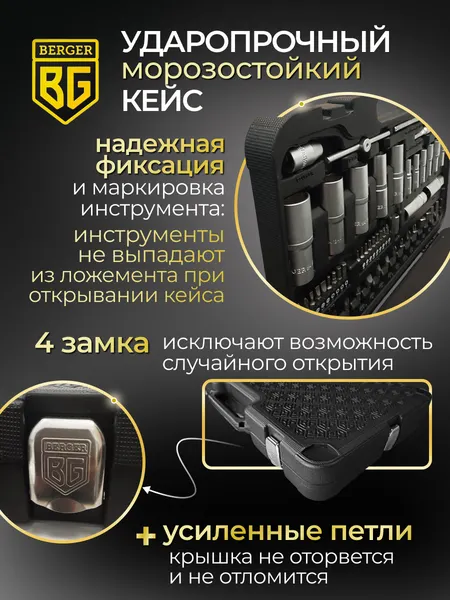 Изображение товара Универсальный набор инструментов BERGER 1/2"-1/4" / BG128-1214 (128 предметов)