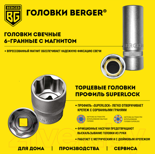 Изображение товара Универсальный набор инструментов BERGER 1/2"-1/4" / BG128-1214 (128 предметов)