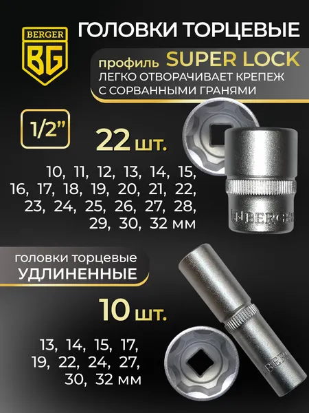 Изображение товара Универсальный набор инструментов BERGER 1/2"-1/4" / BG148-1214 (148 предметов)