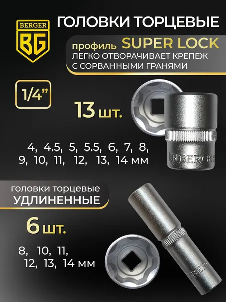 Изображение товара Универсальный набор инструментов BERGER 1/4" / BG055-14 (55 предмета)
