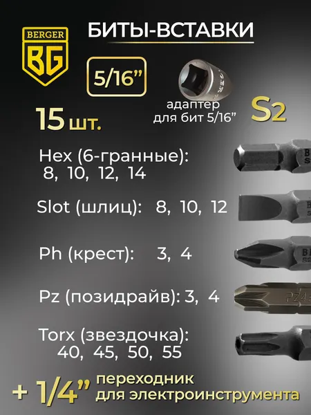 Изображение товара Универсальный набор инструментов BERGER 1/2"-1/4" / BG082-1214 (82 предмета)