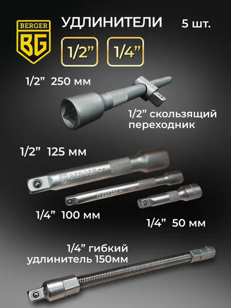 Изображение товара Универсальный набор инструментов BERGER 1/2"-1/4" / BG095-1214 (95 предметов)