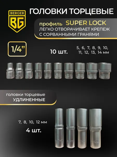 Изображение товара Универсальный набор инструментов BERGER 1/2"-1/4" / BG095-1214 (95 предметов)
