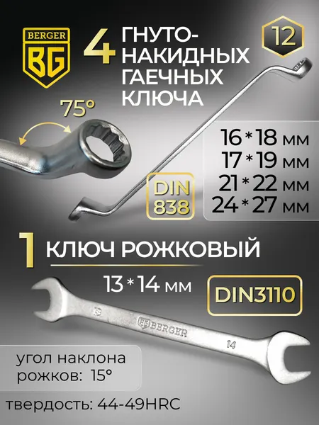 Изображение товара Универсальный набор инструментов BERGER 1/2"-1/4" / BG131-1214 (131 предмет)