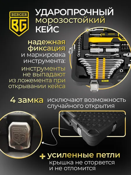 Изображение товара Универсальный набор инструментов BERGER 1/2"-1/4" / BG131-1214 (131 предмет)