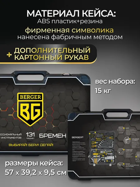 Изображение товара Универсальный набор инструментов BERGER 1/2"-1/4" / BG131-1214 (131 предмет)