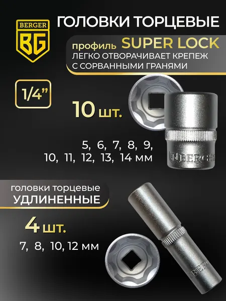 Изображение товара Универсальный набор инструментов BERGER 1/2"-1/4" / BG141-1214 (141 предмет)