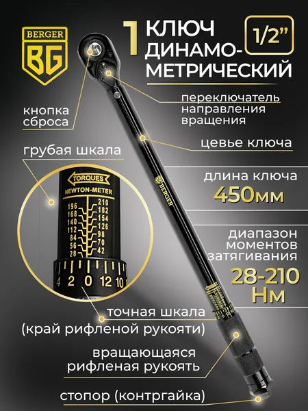 Изображение товара Универсальный набор инструментов BERGER 1/2"-1/4" / BG141-1214 (141 предмет)