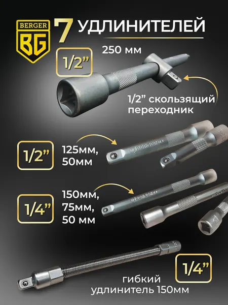 Изображение товара Универсальный набор инструментов BERGER 1/2"-1/4" / BG151-1214 (151 предмет)