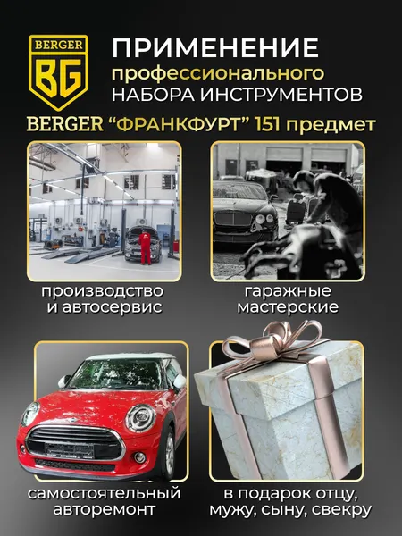 Изображение товара Универсальный набор инструментов BERGER 1/2"-1/4" / BG151-1214 (151 предмет)