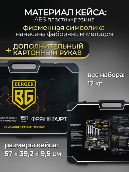 Изображение товара Универсальный набор инструментов BERGER 1/2"-1/4" / BG151-1214 (151 предмет)