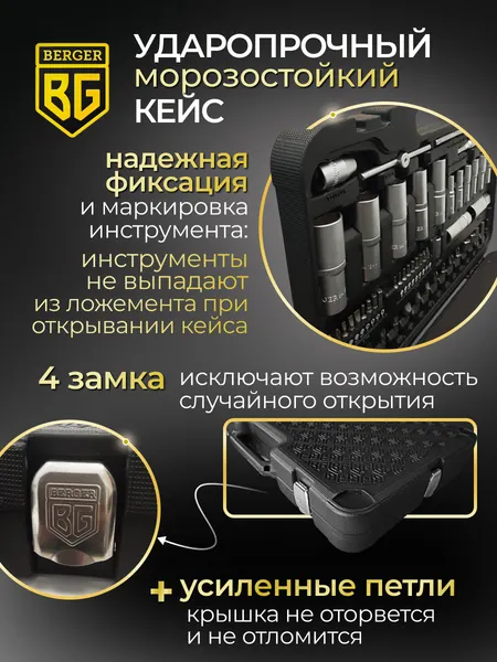 Изображение товара Универсальный набор инструментов BERGER 1/2"-1/4" / BG151-1214 (151 предмет)