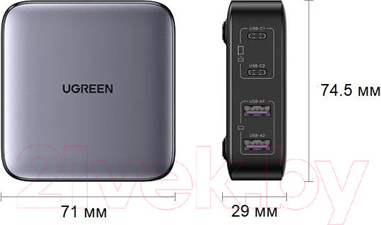 Изображение товара Адаптер питания сетевой Ugreen CD327 / 90747 (серый космос)