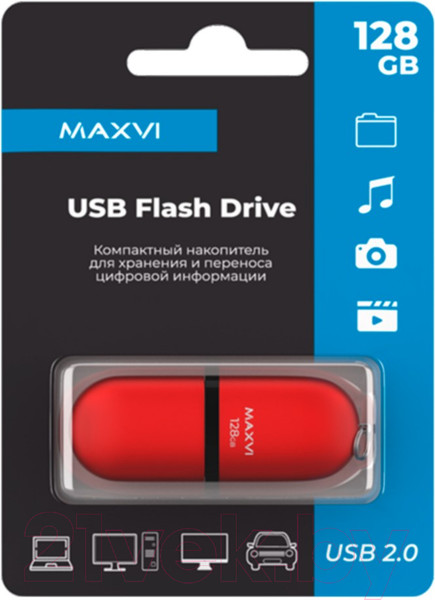 Изображение товара USB flash накопитель Maxvi SF 128GB 2.0 (красный)
