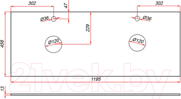 Изображение товара Столешница для тумбы в ванную ЗОВ 13 / CKP13W1195458C4 (белый)