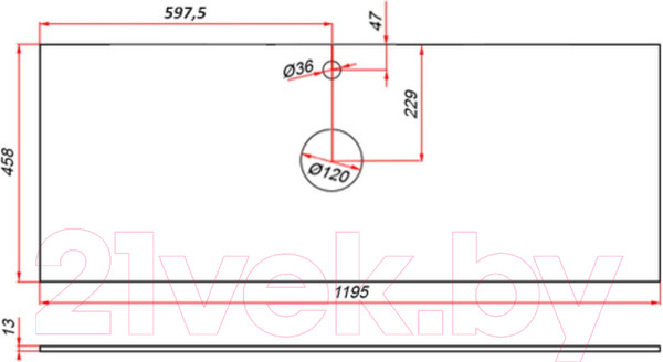 Изображение товара Столешница для тумбы в ванную ЗОВ 13 / CKP13W1195458C2 (белый)