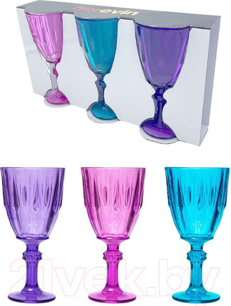 Изображение товара Набор бокалов Herevin Colored Paited Footed 131602-001 (3шт, фиолетовый/розовый/голубой)