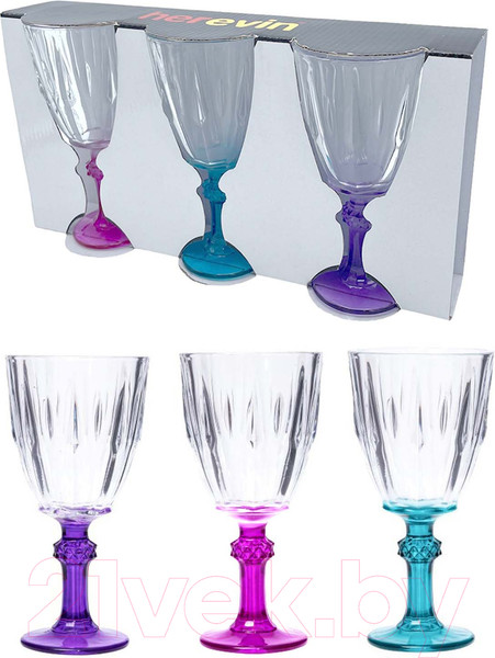 Изображение товара Набор бокалов Herevin Foot Paited 131602-004 (3шт, фиолетовый/розовый/голубой)