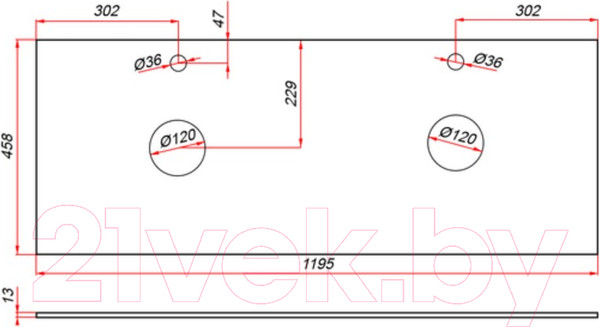 Изображение товара Столешница для тумбы в ванную ЗОВ 13 / CKP13W1195458 (белый)