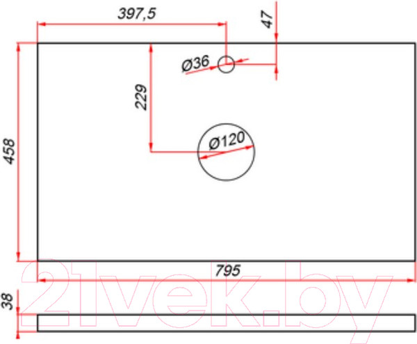 Изображение товара Столешница для тумбы в ванную ЗОВ HPL 38 / CHPL38T795458C2 (туя)