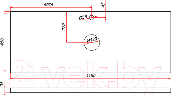 Изображение товара Столешница для тумбы в ванную ЗОВ HPL 38 / CHPL38T1195458C2 (туя)