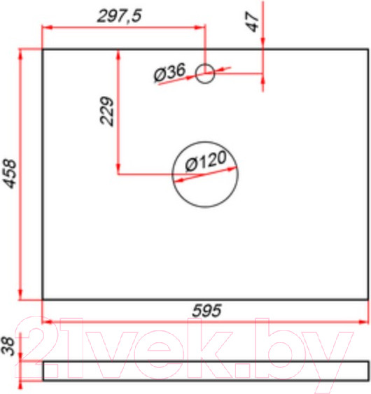 Изображение товара Столешница для тумбы в ванную ЗОВ HPL 38 / CHPL38T595458C1 (туя)