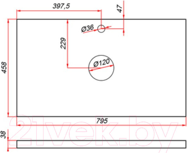 Изображение товара Столешница для тумбы в ванную ЗОВ HPL 38 / CHPL38T795458C1 (туя)