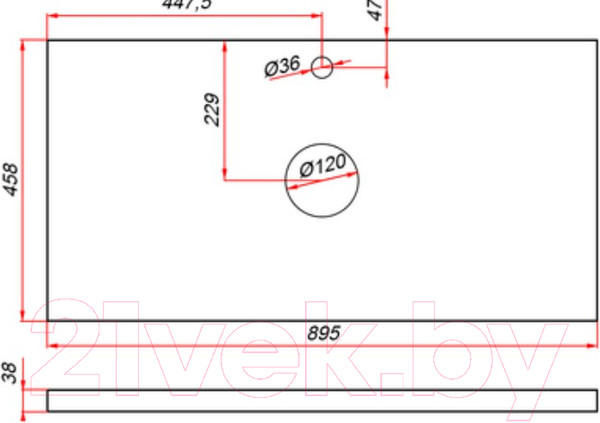Изображение товара Столешница для тумбы в ванную ЗОВ HPL 38 / CHPL38T895458C1 (туя)