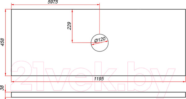 Изображение товара Столешница для тумбы в ванную ЗОВ HPL 38 / CHPL38T1195458C1 (туя)