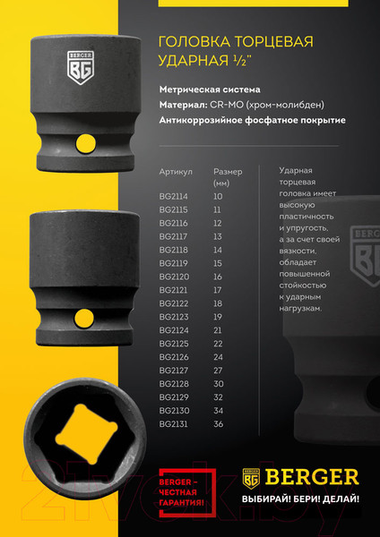 Изображение товара Головка слесарная BERGER 1/2" 24мм / BG2126