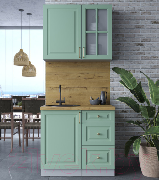 Изображение товара Кухонный гарнитур Интерлиния Мила Шато 0.9А (мята/мята/дуб бунратти)
