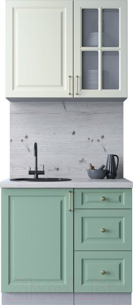 Изображение товара Кухонный гарнитур Интерлиния Мила Шато 0.9А (белый/мята/бискайская сосна)