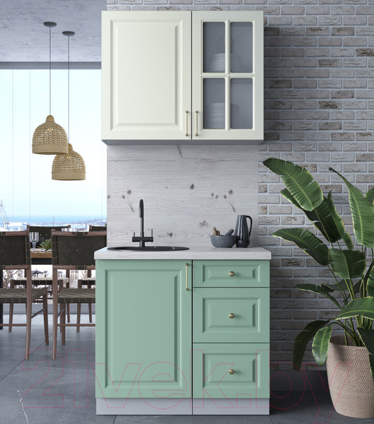 Изображение товара Кухонный гарнитур Интерлиния Мила Шато 0.9А (белый/мята/бискайская сосна)