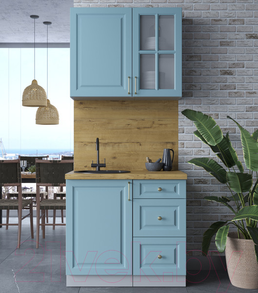 Изображение товара Кухонный гарнитур Интерлиния Мила Шато 0.9А (океан/океан/дуб бунратти)