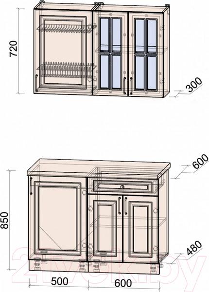 Изображение товара Кухонный гарнитур Интерлиния Мила Шато 1.1А (пепел/пепел/опал светлый)