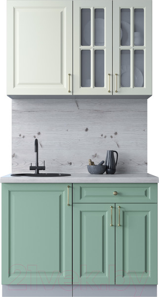 Изображение товара Кухонный гарнитур Интерлиния Мила Шато 1.1А (белый/мята/бискайская сосна)