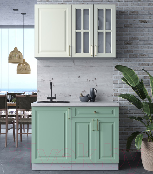 Изображение товара Кухонный гарнитур Интерлиния Мила Шато 1.1А (белый/мята/бискайская сосна)