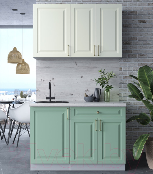 Изображение товара Кухонный гарнитур Интерлиния Мила Шато 1.2А (белый/мята/бискайская сосна)