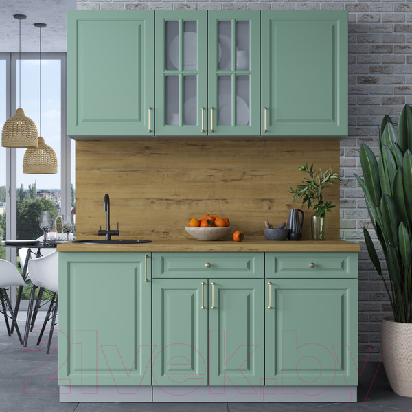 Изображение товара Кухонный гарнитур Интерлиния Мила Шато 1.6А (мята/мята/дуб бунратти)