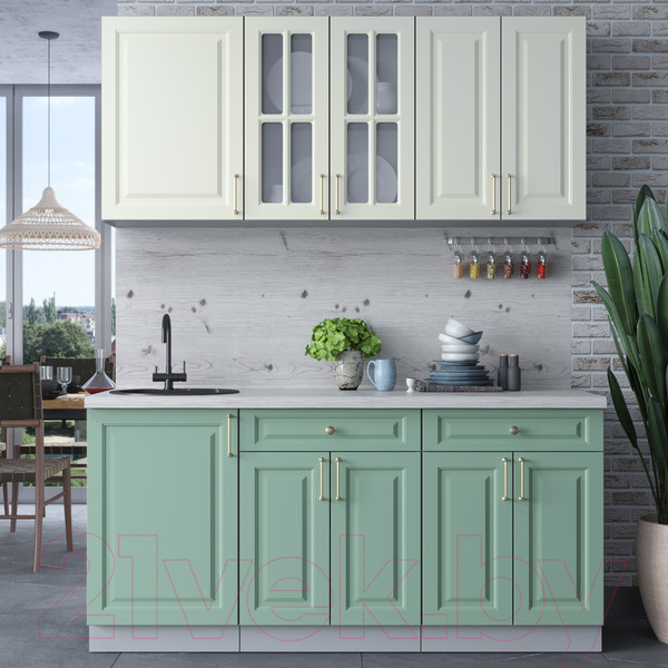 Изображение товара Кухонный гарнитур Интерлиния Мила Шато 1.7А (белый/мята/бискайская сосна)