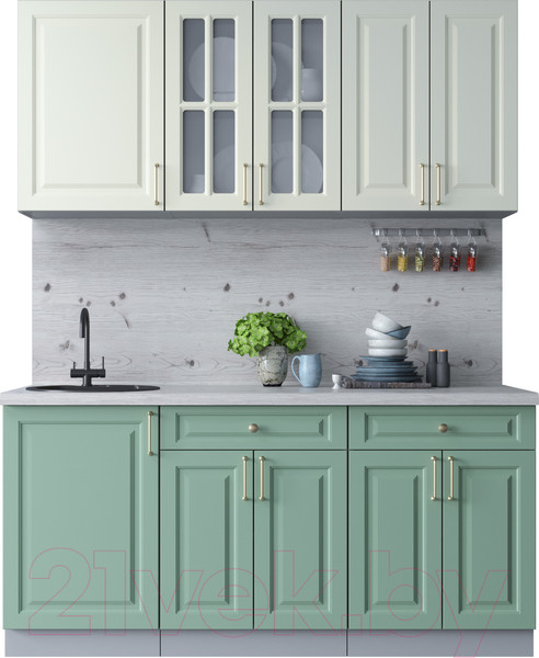 Изображение товара Кухонный гарнитур Интерлиния Мила Шато 1.7А (белый/мята/бискайская сосна)