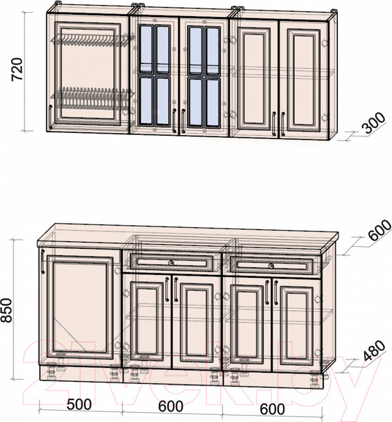 Изображение товара Кухонный гарнитур Интерлиния Мила Шато 1.7А (белый/белый/кастилло темный)
